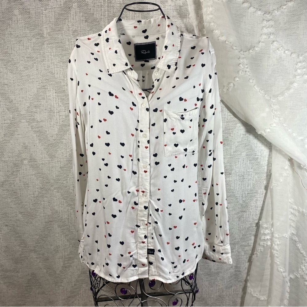 Rails Rosci Black And Red Heart Print Collared Bu… - image 2